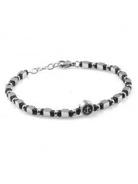 Bracciale uomo con ancora in acciaio maglia a cerchi e dadi