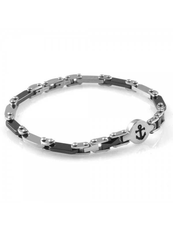 Bracciale con ancora in acciaio e ceramica uomo