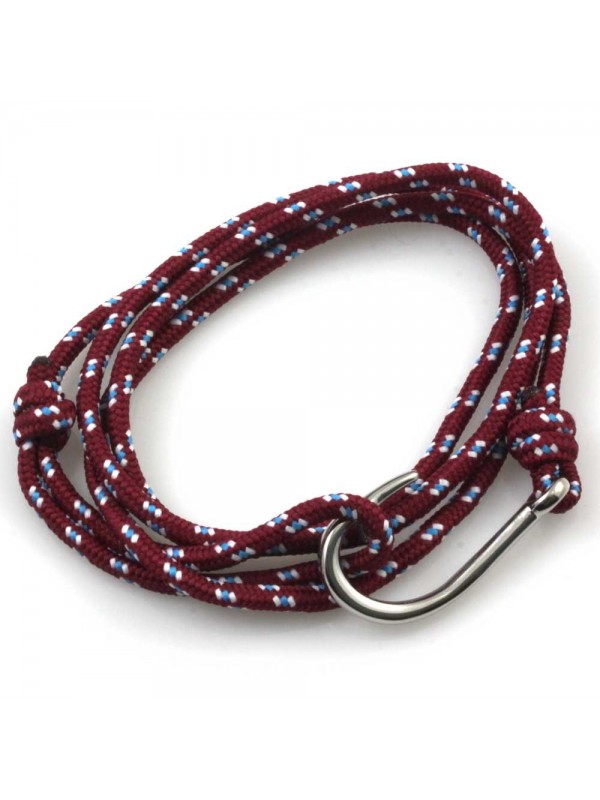 Bracciale uomo con amo da pesca o pescatore in acciaio e cordoncino