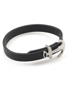 Bracciale ancora uomo in acciaio e pelle nera