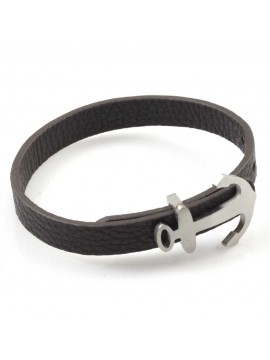 Bracciale ancora uomo in acciaio e pelle marrone