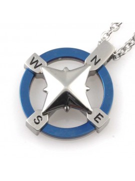Collana uomo rosa dei venti ciondolo in acciaio elementi azzurri