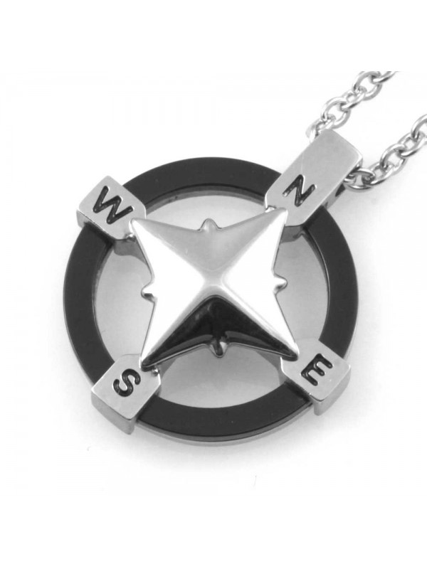 Collana uomo rosa dei venti ciondolo in acciaio elementi neri