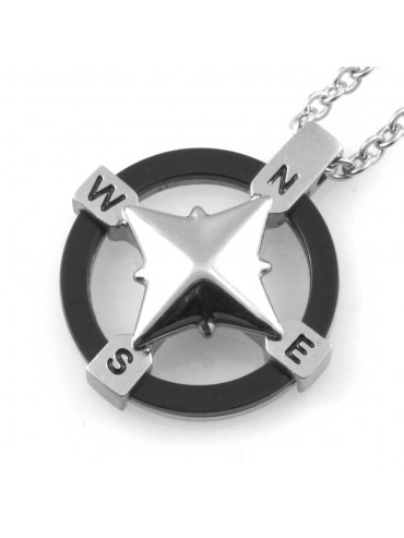 Collana uomo rosa dei venti ciondolo in acciaio elementi neri