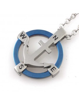 Collana uomo ancora ciondolo in acciaio elementi azzurri