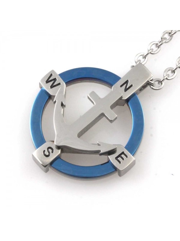 Collana uomo ancora ciondolo in acciaio elementi azzurri