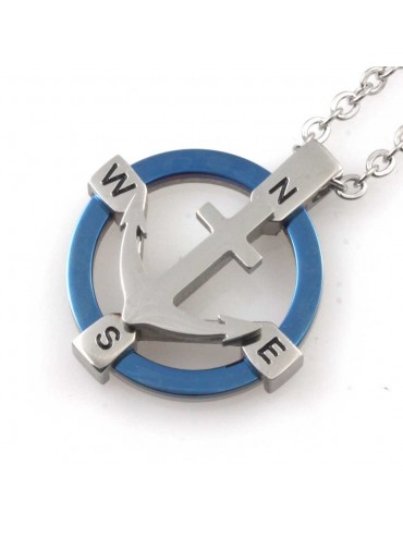 Collana uomo ancora ciondolo in acciaio elementi azzurri
