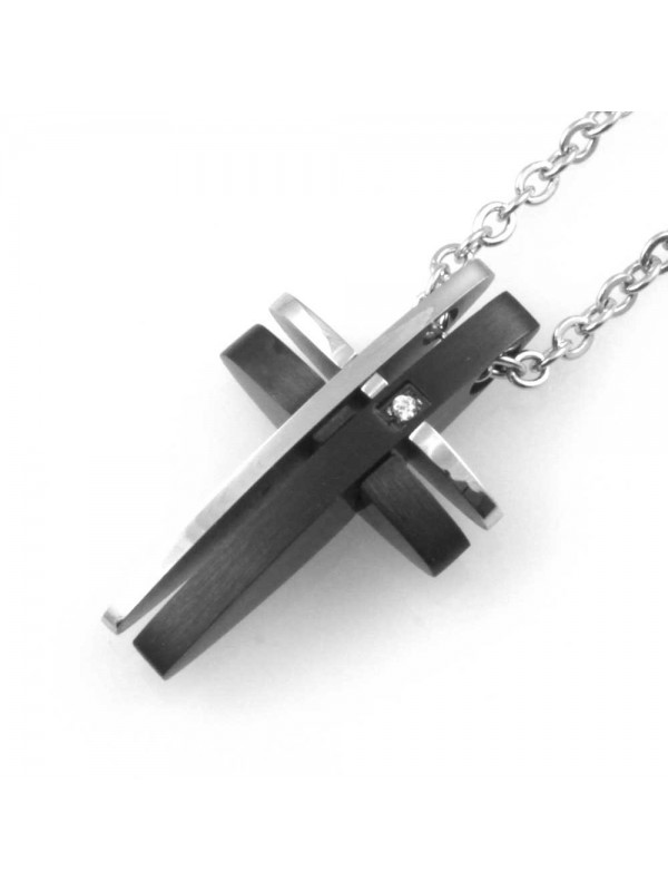 Collana croce da uomo in acciaio elementi neri