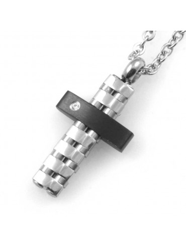 Collana croce da uomo in acciaio zircone e elementi neri