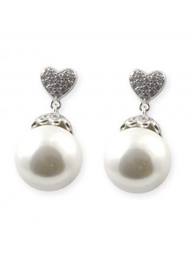 Orecchini di perle in argento 925 elementi zirconi a cuore