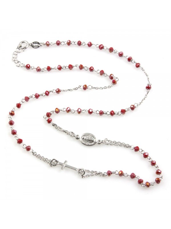 Collana rosario in argento postine rosse - cll0963