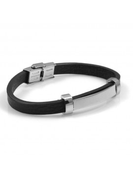 bracciale uomo pelle nera con piastra in acciaio ottimo per incisioni
