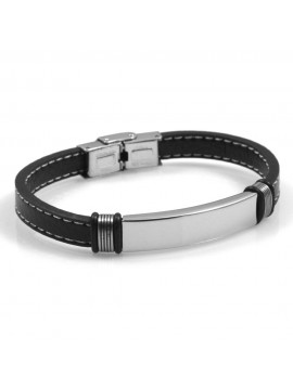bracciale uomo pelle nera con piastra in acciaio ottimo per incisioni