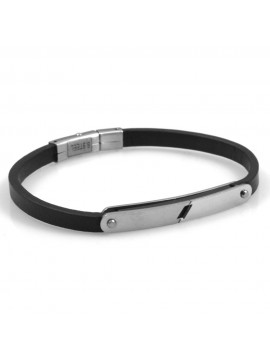 bracciale uomo pelle nera con piastra lucida e satinata in acciaio ottimo per incisioni