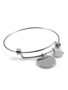 bracciale donna in acciaio rigido con ciondolo tondo e pesciolino ottimo per incisione