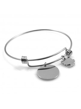 bracciale donna in acciaio rigido con ciondolo tondo e gattino ottimo per incisione