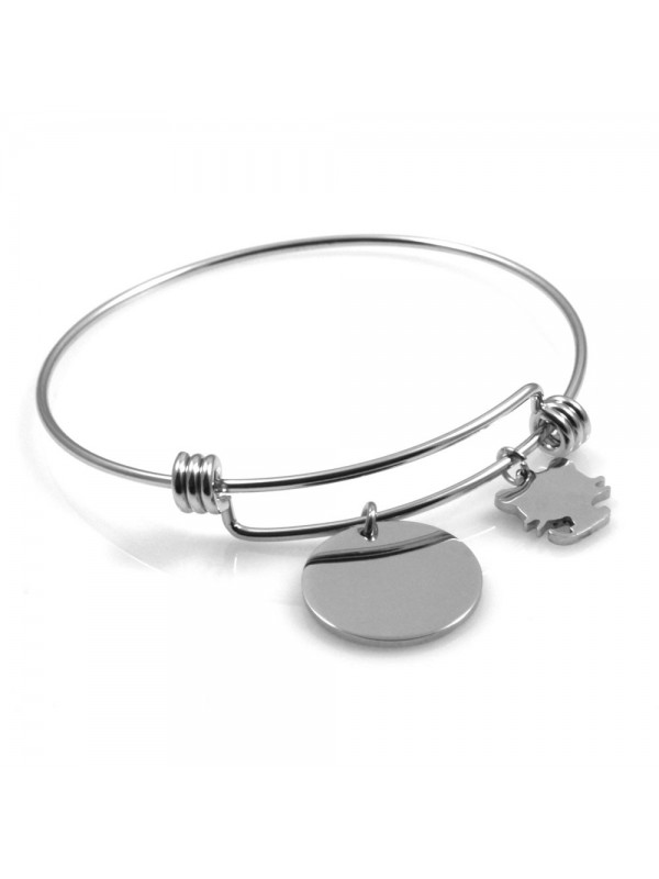 bracciale donna in acciaio rigido con ciondolo tondo e gattino ottimo per incisione