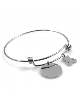 bracciale donna in acciaio rigido con ciondolo tondo e orsetto ottimo per incisione