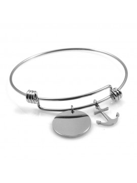 bracciale donna in acciaio rigido con ciondolo tondo e ancora ottimo per incisione