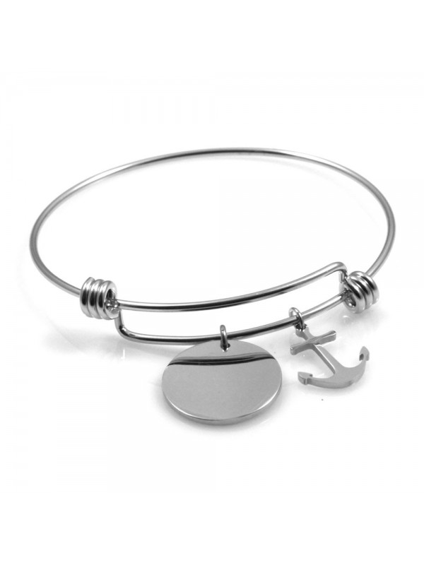 bracciale donna in acciaio rigido con ciondolo tondo e ancora ottimo per incisione