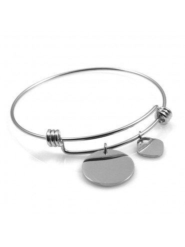 bracciale donna in acciaio rigido con ciondolo tondo e cuore ottimo per incisione