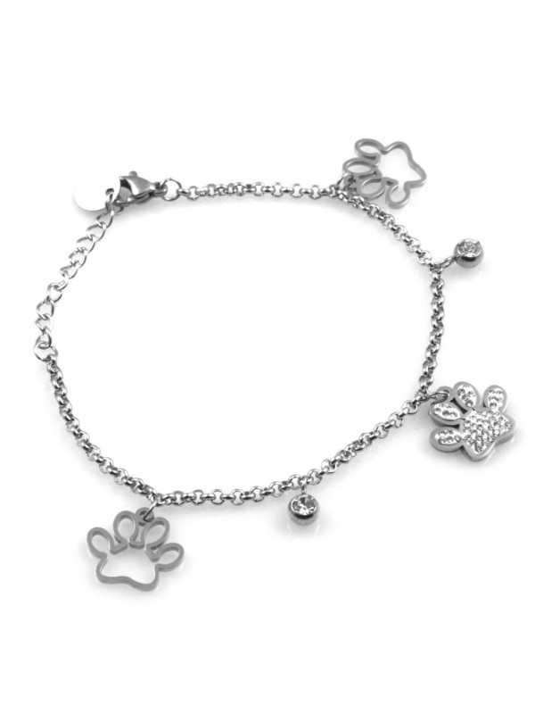 bracciale donna con ciondoli zampette in acciaio amanti animali
