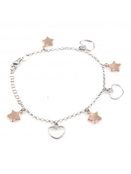 bracciale donna con ciondoli cuori o cuoricini e stelle o stelline in argento 925