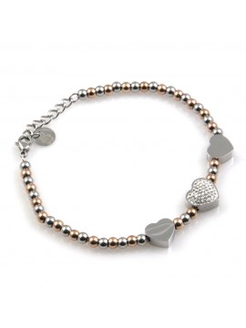 bracciale donna con cuori cuoricini in acciaio e strass