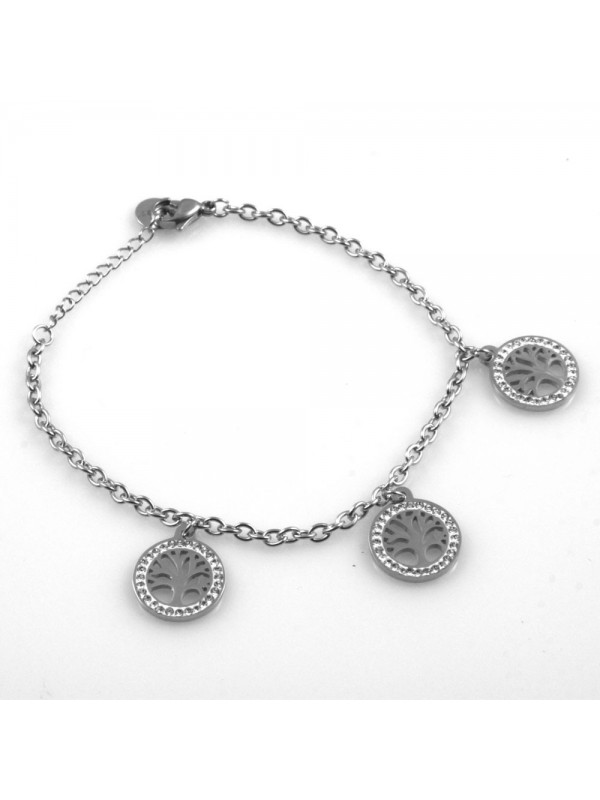 bracciale donna con ciondoli albero della vita in acciaio e strass