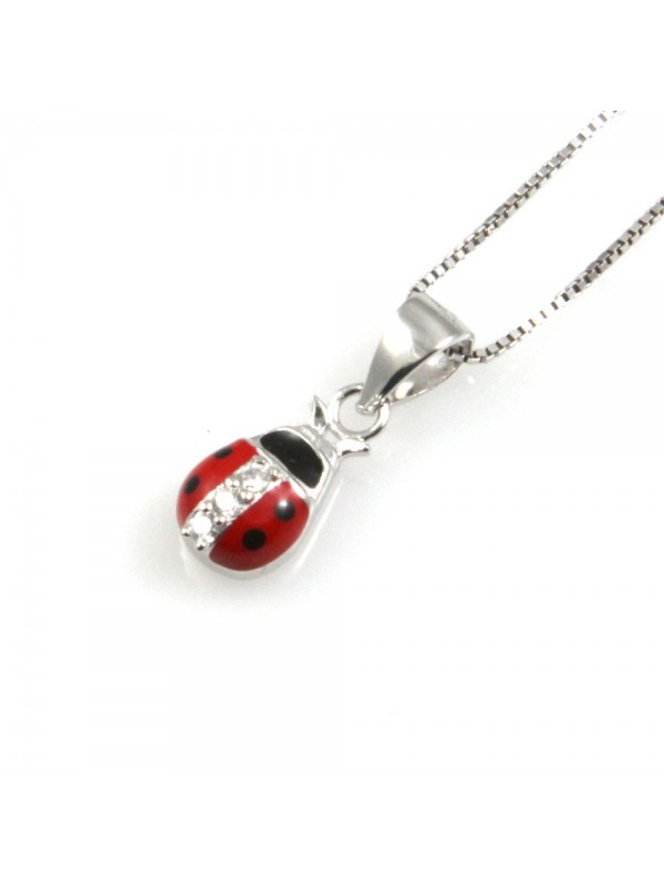 collana donna bimba coccinella ciondolo in argento 925 smalto e strass