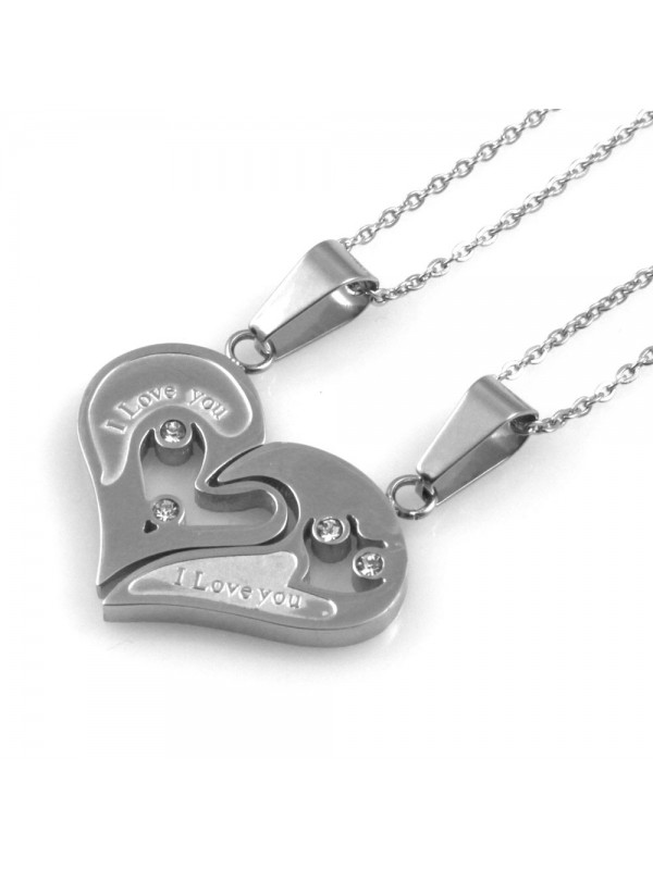 collana uomo donna cuore spezzato che si divide ciondolo in acciaio