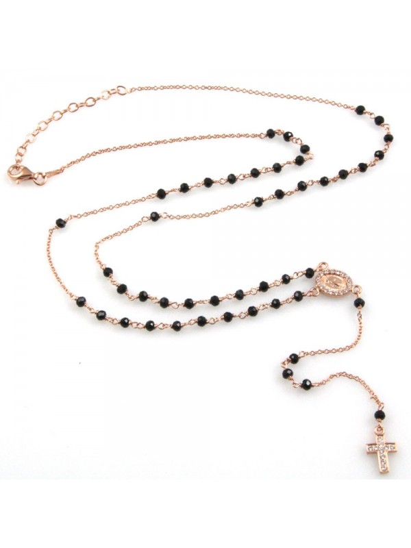 collana rosario uomo donna in acciaio 925 ramato e strass