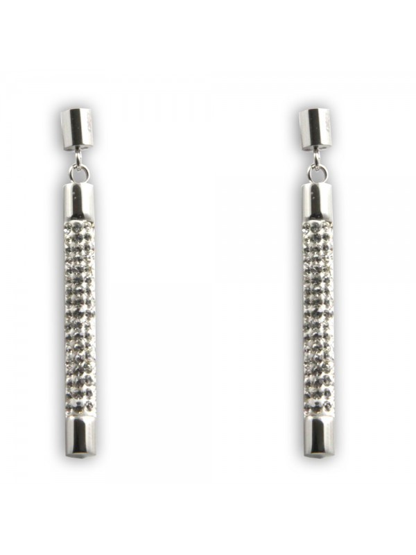 orecchini donna cilindri pendenti in acciaio e strass a vite