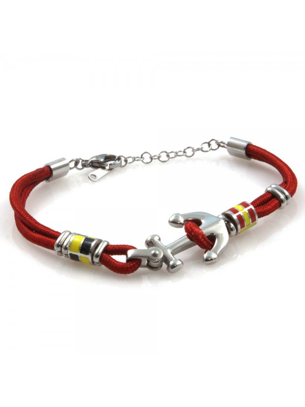 bracciale con ancora e bandiere in acciaio e cordoncino uomo linea marinari bcc1835