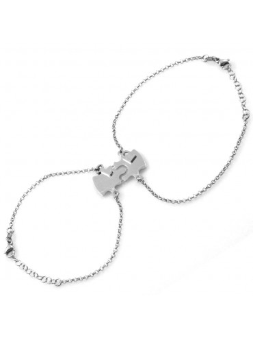 bracciale per coppie fidanzati innamorati puzzle che si spezza o divide in acciaio