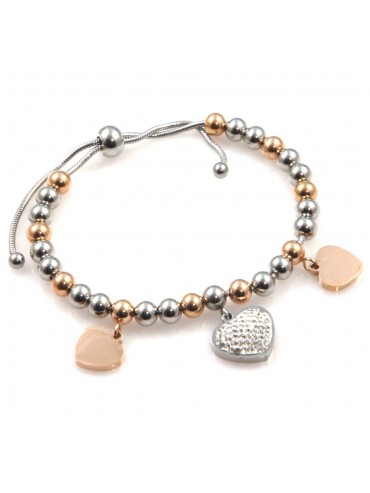 bracciale donna con cuore e cuoricini in acciaio bicolore bcc2527