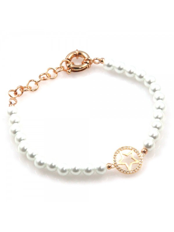 bracciale donna con stellina in bronzo perle e strass bcc2538