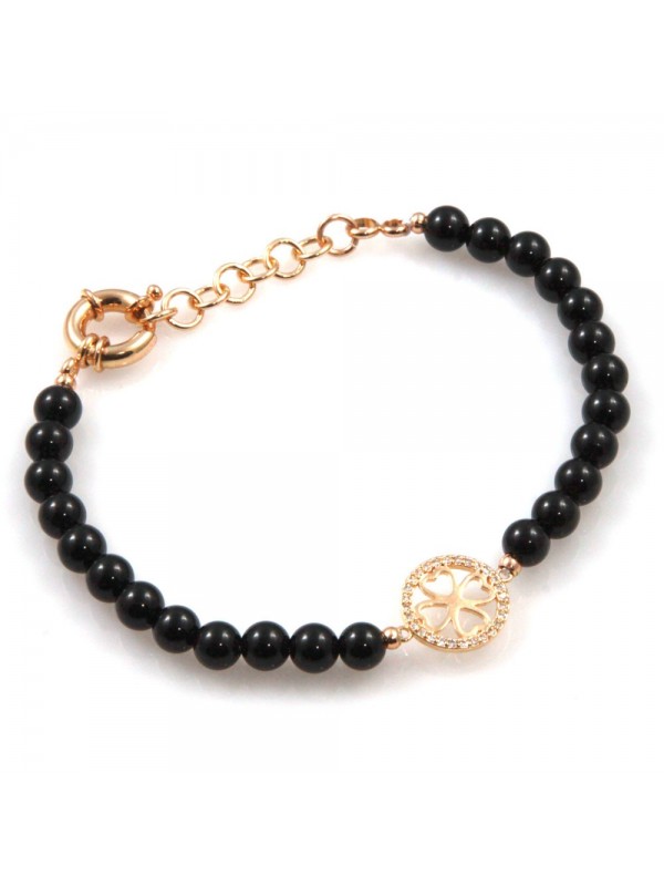 bracciale donna con quadrifoglio in bronzo onice e strass bcc2540