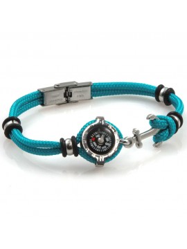 bracciale uomo con bussola e ancora in acciaio e corconcino turchese bcc2545