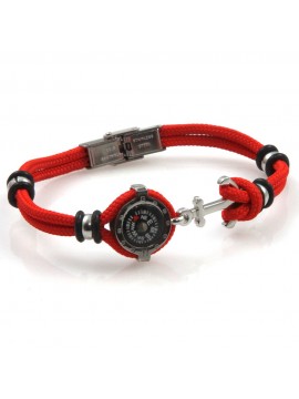 bracciale uomo con bussola e ancora in acciaio e corconcino rosso bcc2548
