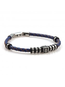 bracciale uomo con ancora in acciaio e pelle blu bcc2565