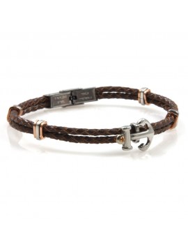 bracciale uomo con ancora in acciaio e pelle marrone bcc2566