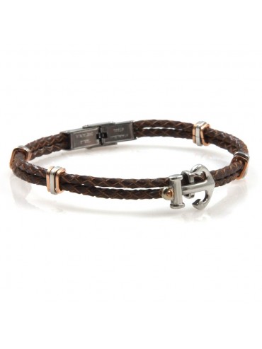 bracciale uomo con ancora in acciaio e pelle marrone bcc2566