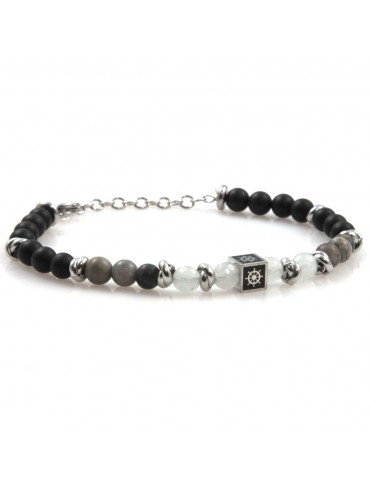 bracciale uomo con timone in acciaio e pietre bcc2569