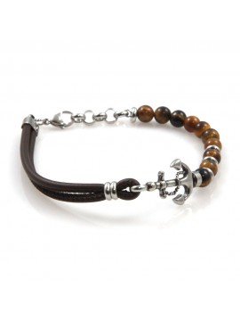 bracciale uomo con ancora in acciaio pelle e pietre bcc2572