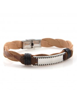 bracciale uomo piastra per incisione in acciaio e pelle naturale bcc2653