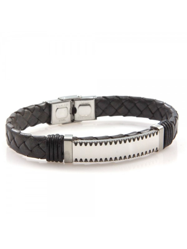 bracciale uomo piastra per incisione in acciaio e pelle grigia bcc2657