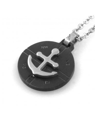 collana uomo ciondolo ancora in acciaio bicolore nero cll1824
