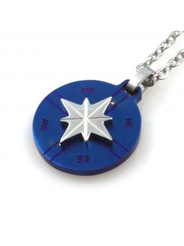 collana uomo ciondolo rosa dei venti in acciaio bicolore blu cll1831