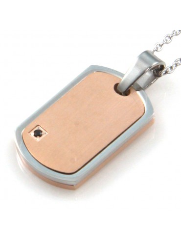 collana uomo ciondolo piastra per incisioni in acciaio bicolore ramato cll1832